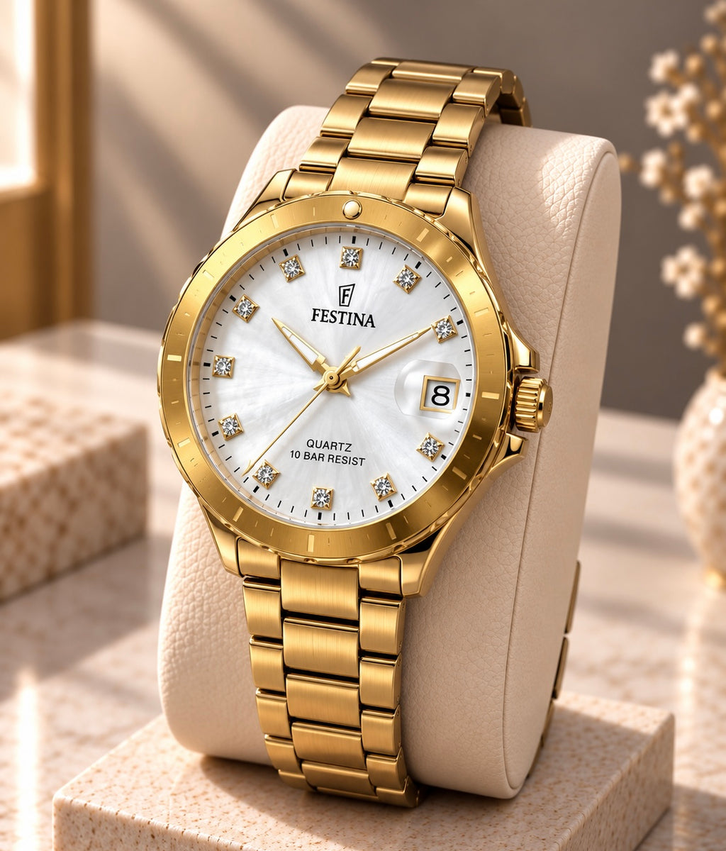 Montre Femme Festina Prestige Dorée – Cadran Blanc Nacré