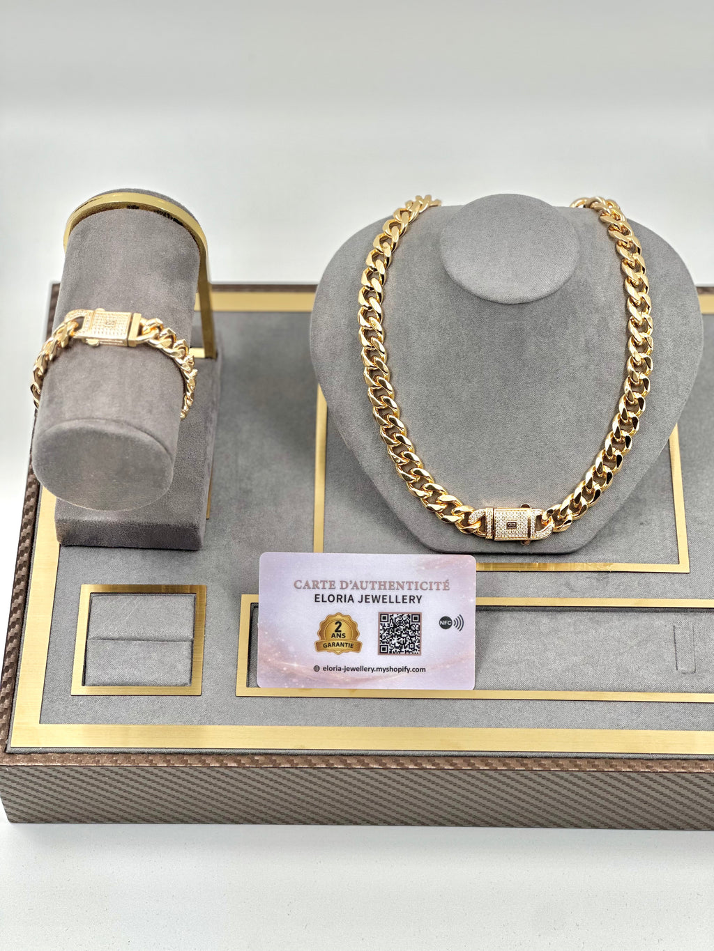 Parure Monaco 4 Pièces : Collier, Bracelet, Bague et Boucles d'Oreilles Plaqué Or 18k
