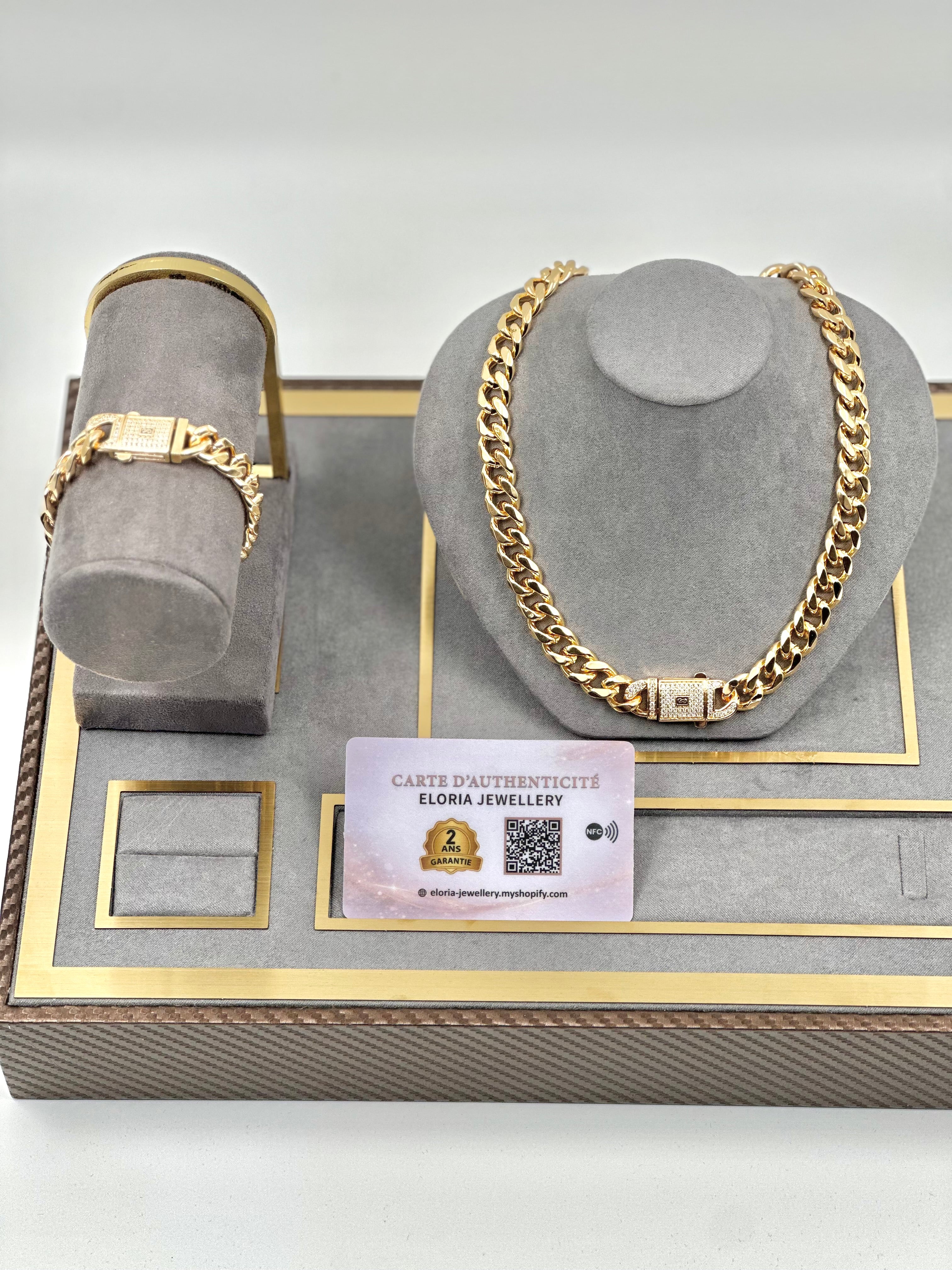 Parure Monaco 4 Pièces : Collier, Bracelet, Bague et Boucles d'Oreilles Plaqué Or 18k