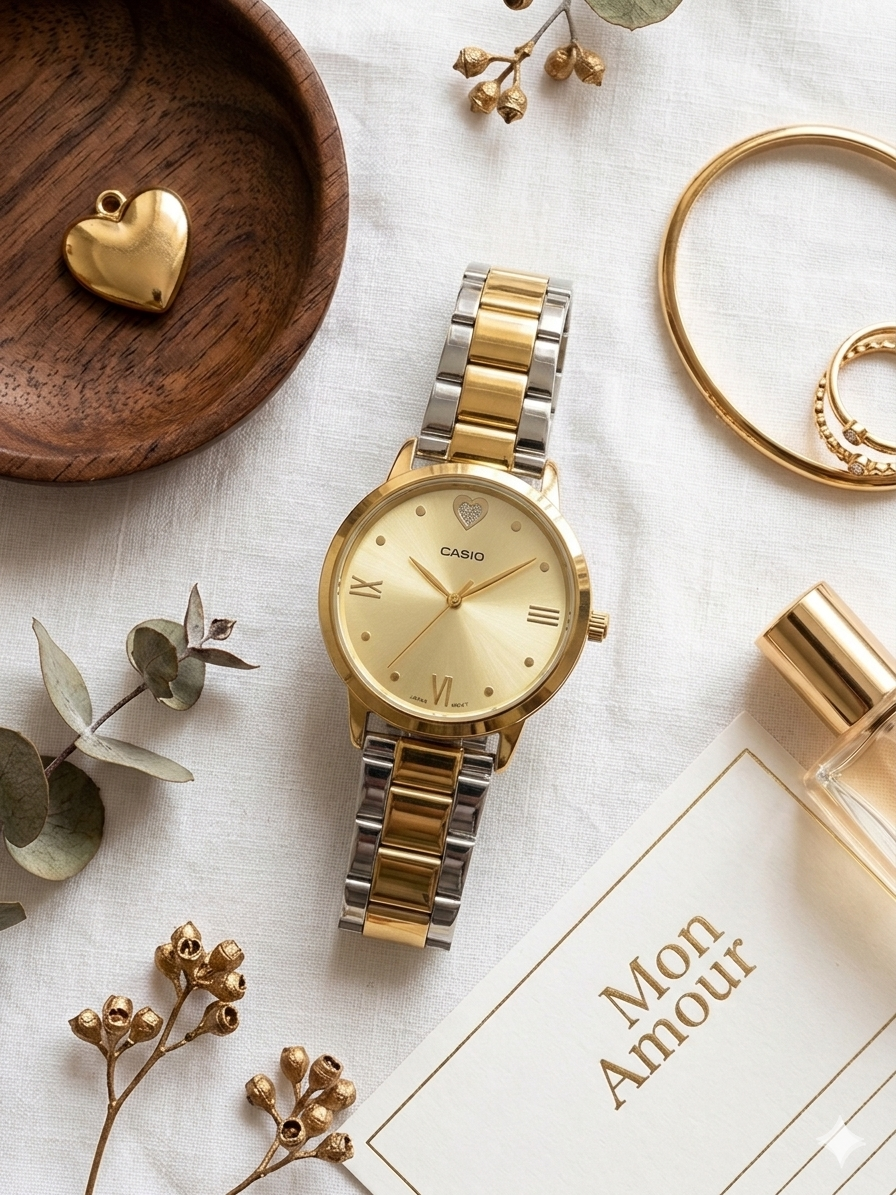 Montre Casio Femme Bicolore Doré & Argenté – Cadran Doré Élégant