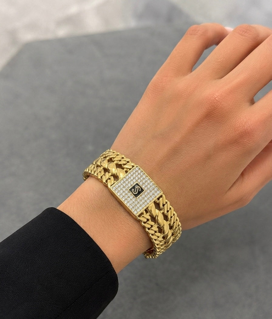Bracelet Chaîne Royale – Plaqué Or 18K & Zircons Premium