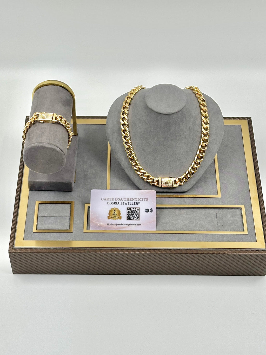 Parure Monaco 4 Pièces : Collier, Bracelet, Bague et Boucles d'Oreilles Plaqué Or 18k
