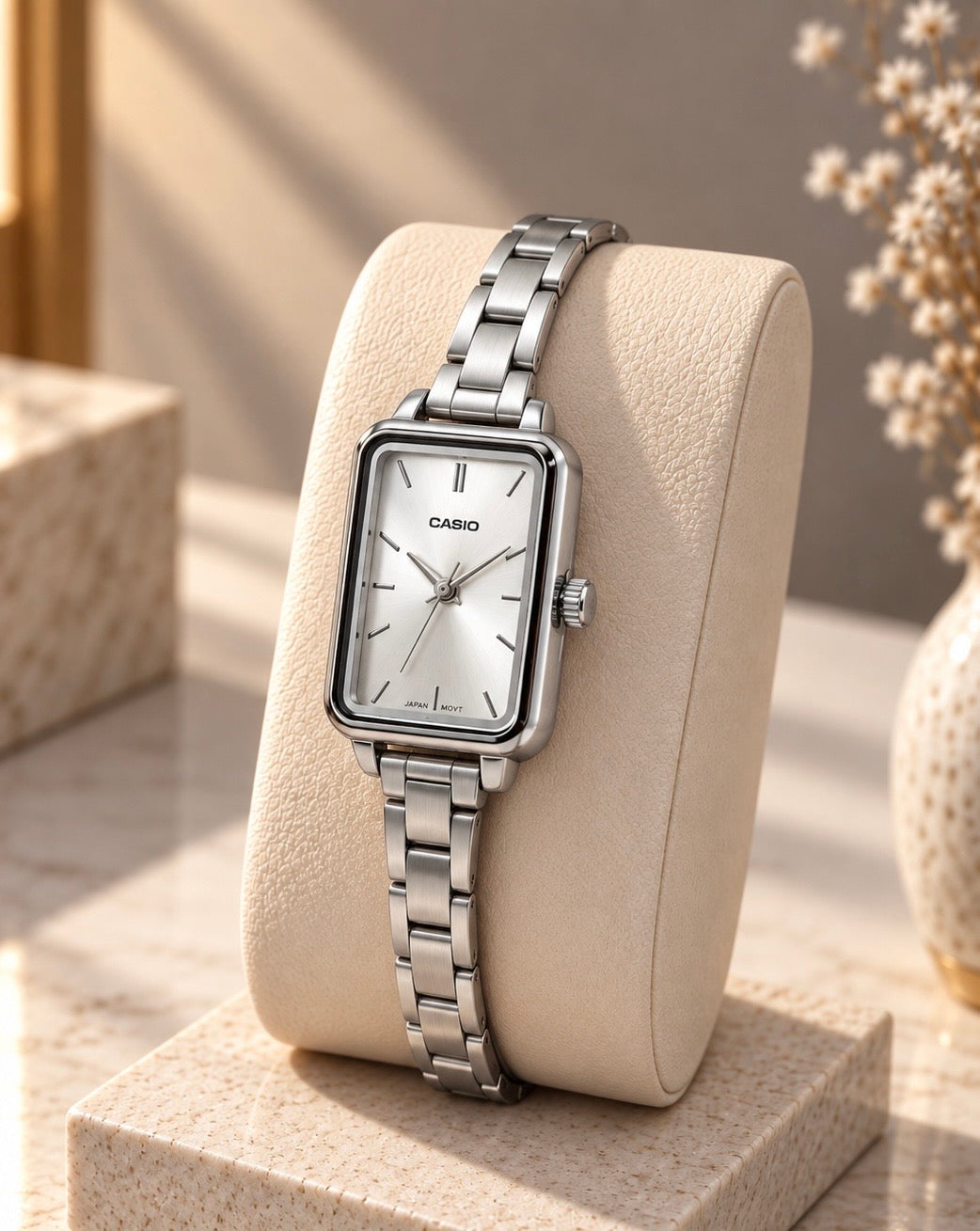 Montre Femme Casio Chic Argentée – Cadran Rectangulaire