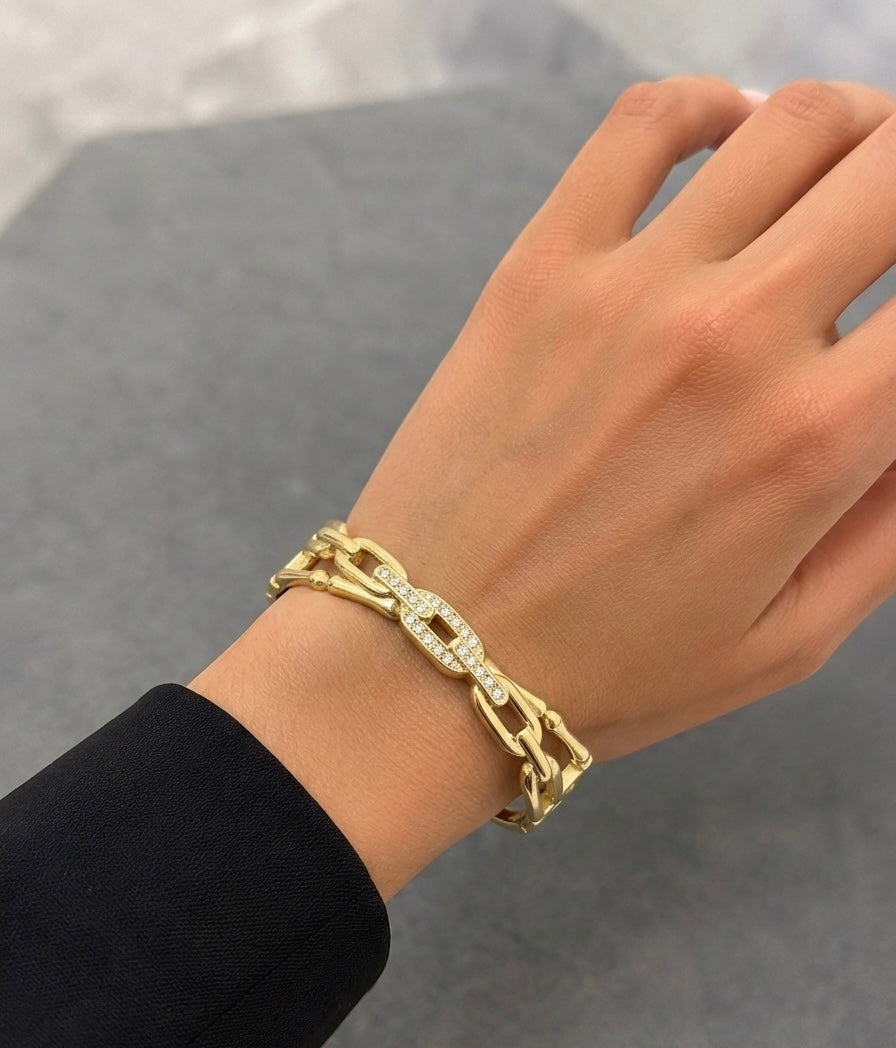 Bracelet Chaîne Luxe – Plaqué Or 18K & Zircons